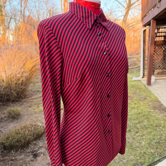 Red & Black Striped Button Down Top - Picture 2 of 6